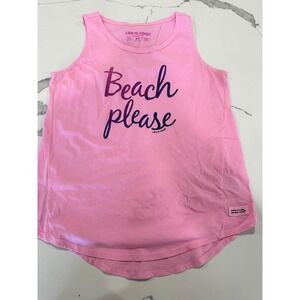 Life is Good Beach Please Crusher-Lite Pink Graphic Tank Top Womens Medium
